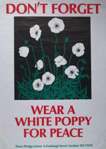Peace Pledge Union poster showing white poppies