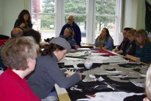 Sewing the Guernica banner